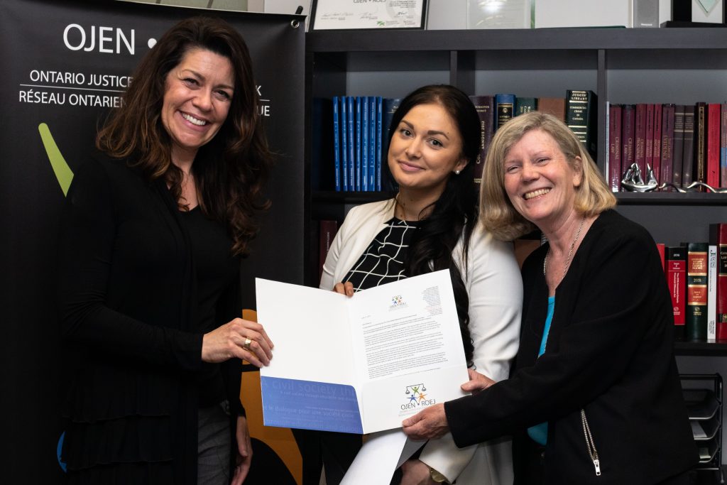 Justice Mulligan, Rebecca Strain, and Jan Haskings-Winner